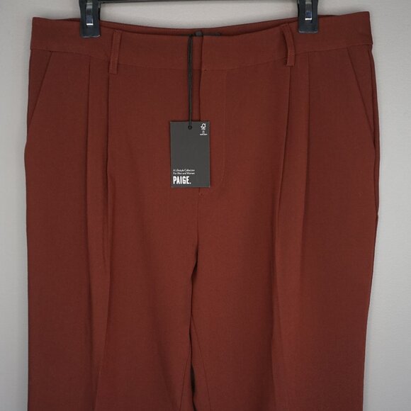 Paige Aracelli Pleated Cuff Hem Trouser Pants in Mahogany size 12 NWT - Picture 3 of 16